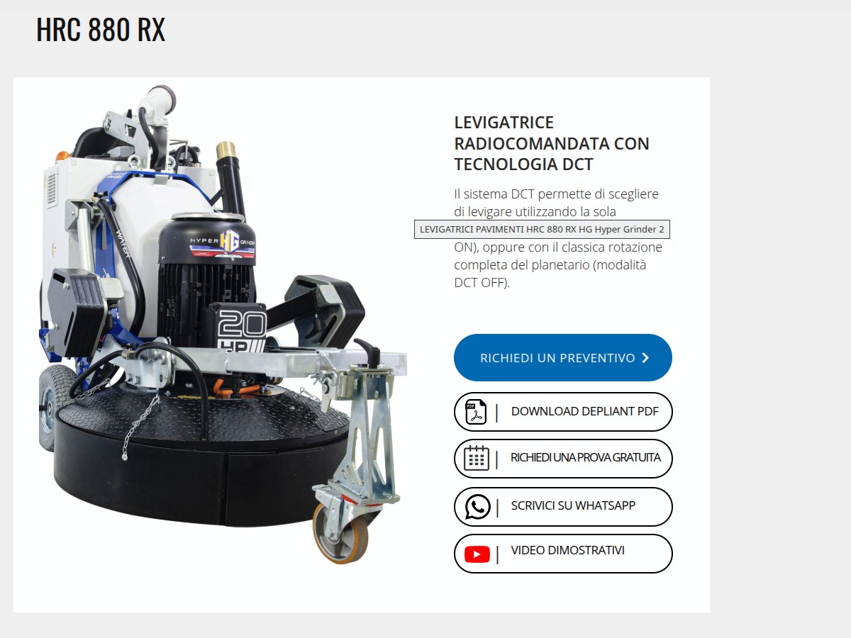 Levigatrice professionale per pavimenti Hyper Grinder HRC RX: potenza precisione e controllo remoto